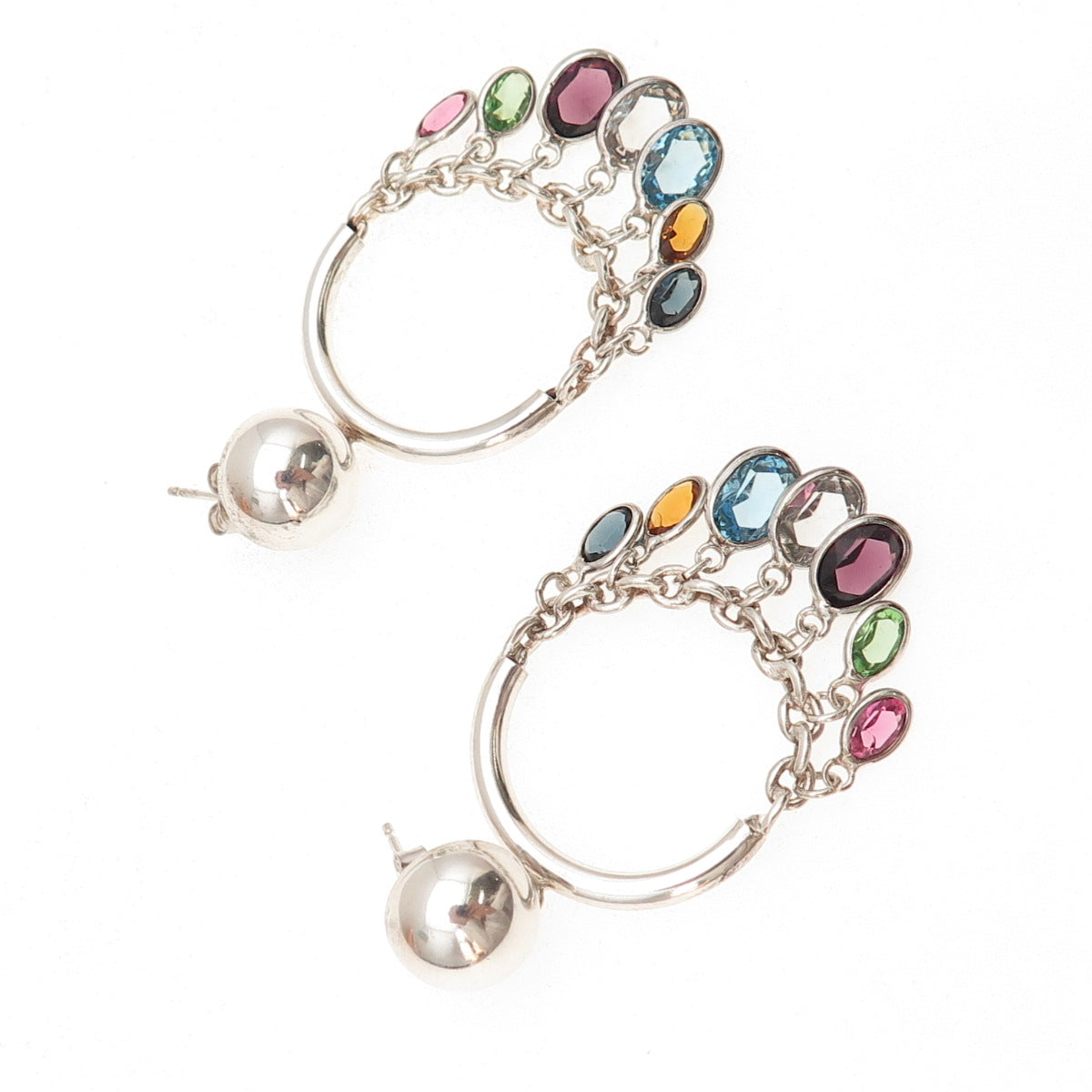 925 Sterling Silver Vintage Topaz Peridot Amethyst Citrine & Tourmaline Earrings