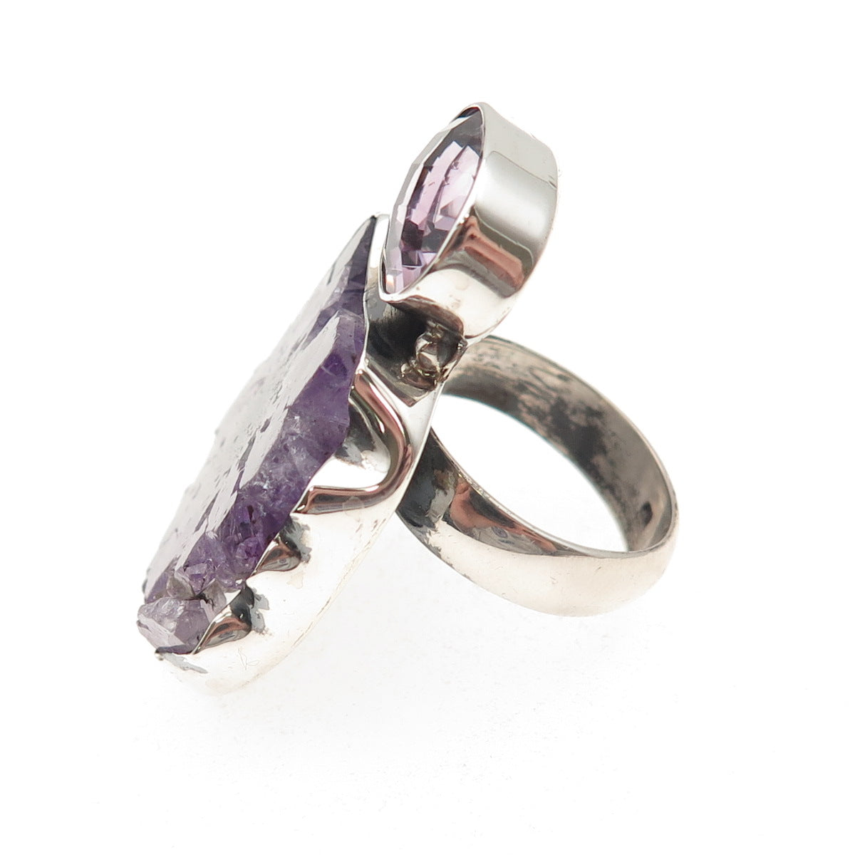 CID Clyde Duneier Sterling Silver Vintage Real Amethyst Modernist Ring Size 6.75
