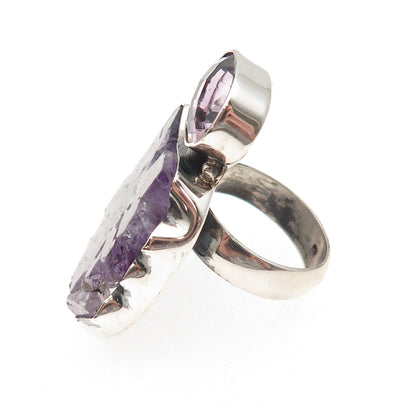 CID Clyde Duneier Sterling Silver Vintage Real Amethyst Modernist Ring Size 6.75