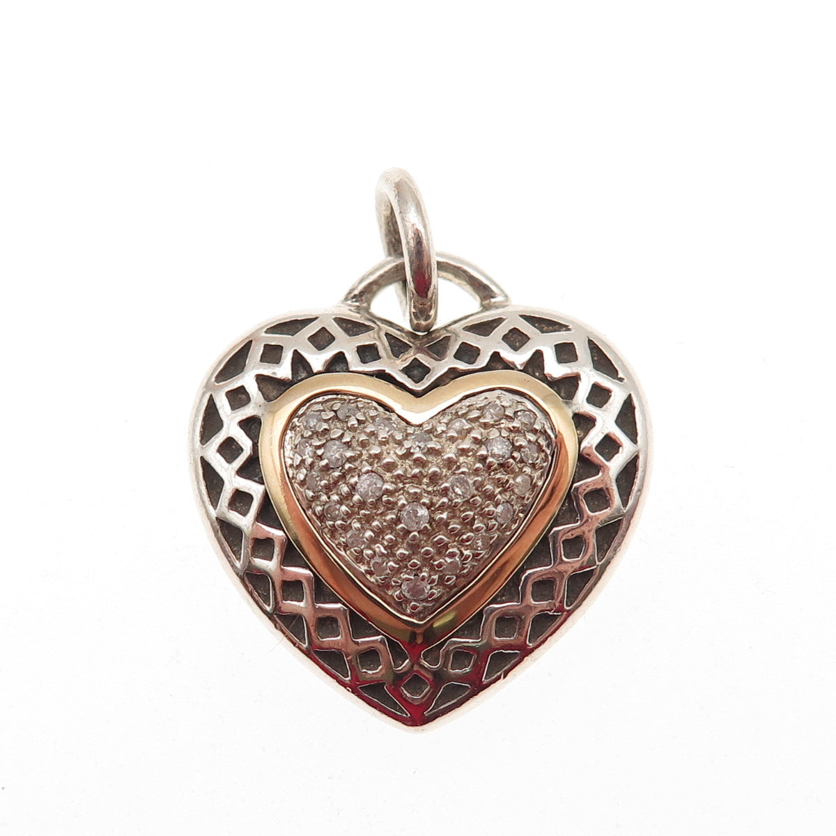 Town & Country 925 Sterling Silver 14K Gold Vintage Real Diamond Heart Pendant