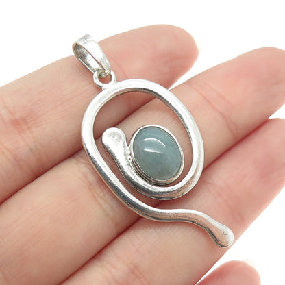 925 Sterling Silver Vintage Real Milky Aquamarine Modernist Spiral Pendant