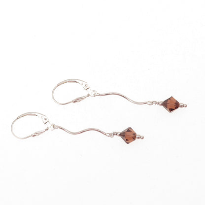 925 Sterling Silver Smoky Crystal Wavy Drop Dangle Earrings
