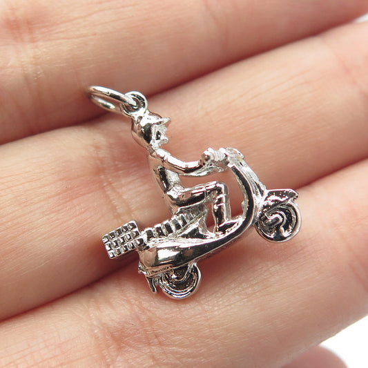 925 Sterling Silver Vintage Bermuda Man On A Motor Scooter Charm Pendant