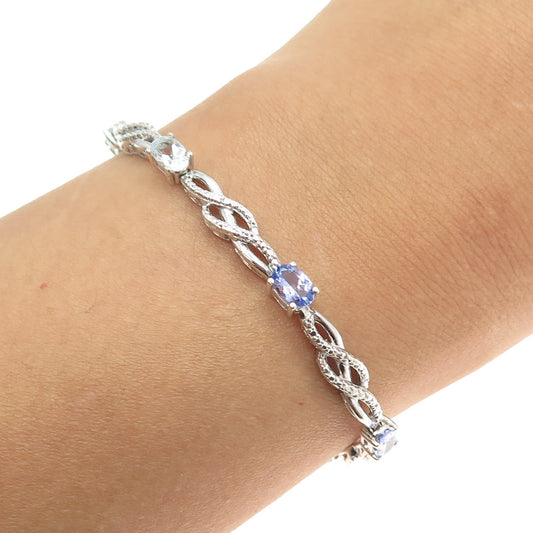 925 Sterling Silver Diamond Accent Tanzanite Aquamarine Infinity Bracelet 7.25"