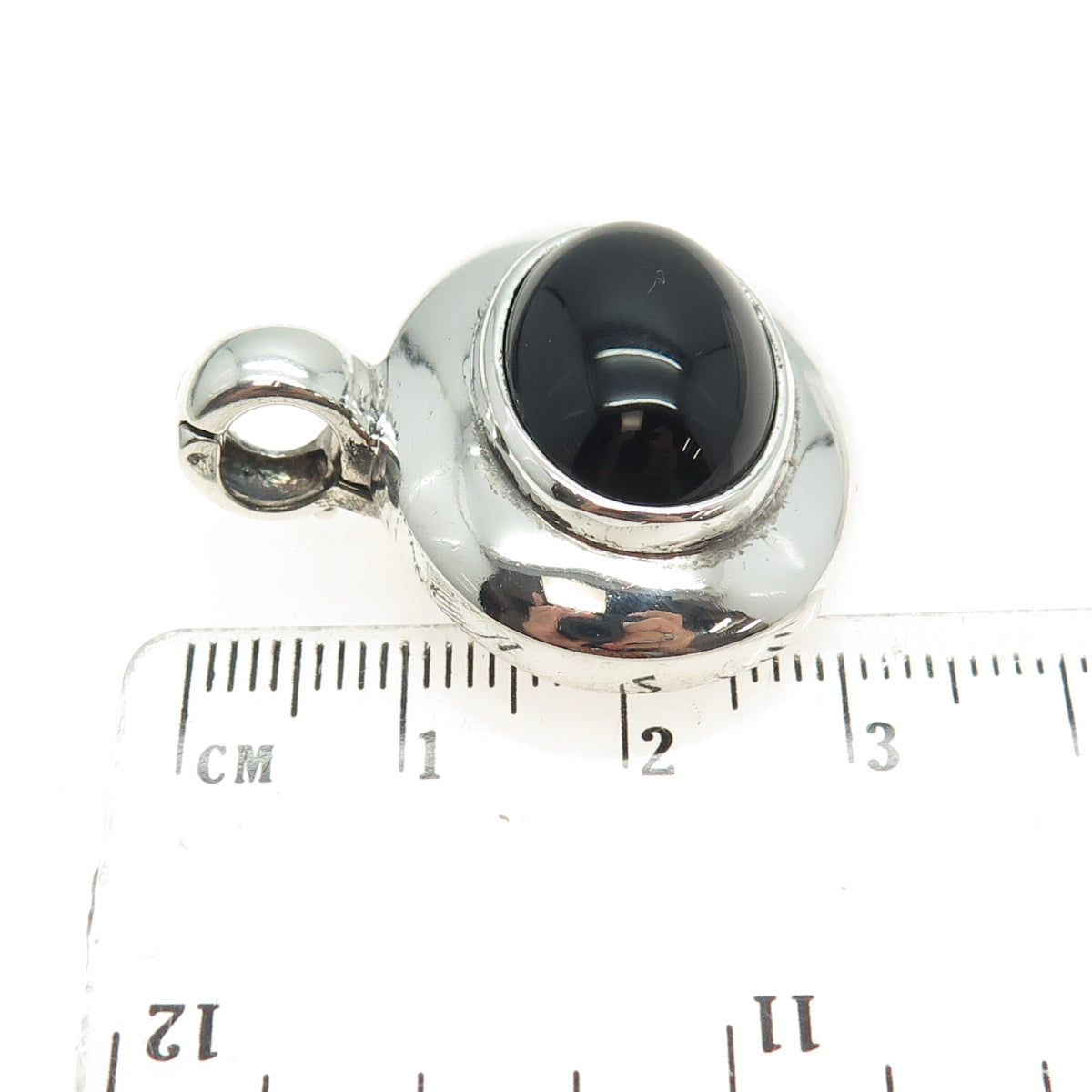 J. ESPOSITO 925 Sterling Silver Vintage Real Black Onyx Gemstone Pendant