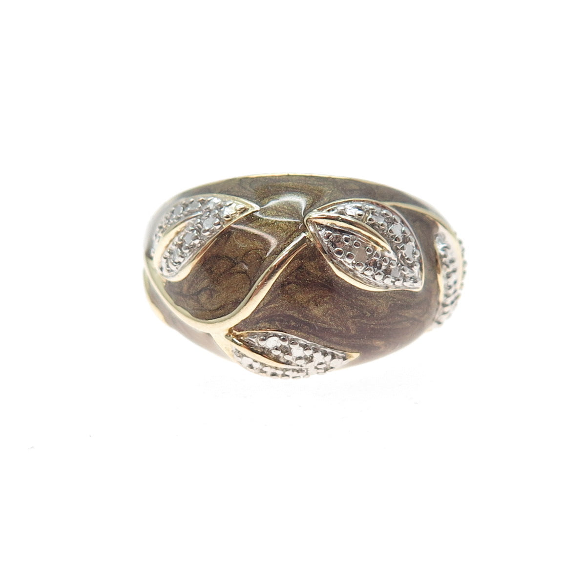 ROSS SIMONS 925 Sterling Gold Plated Enamel Diamond Accent Floral Ring Size 7.25