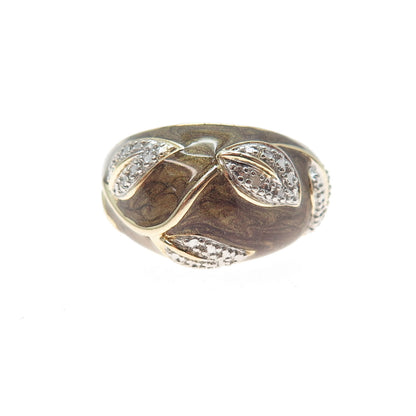ROSS SIMONS 925 Sterling Gold Plated Enamel Diamond Accent Floral Ring Size 7.25