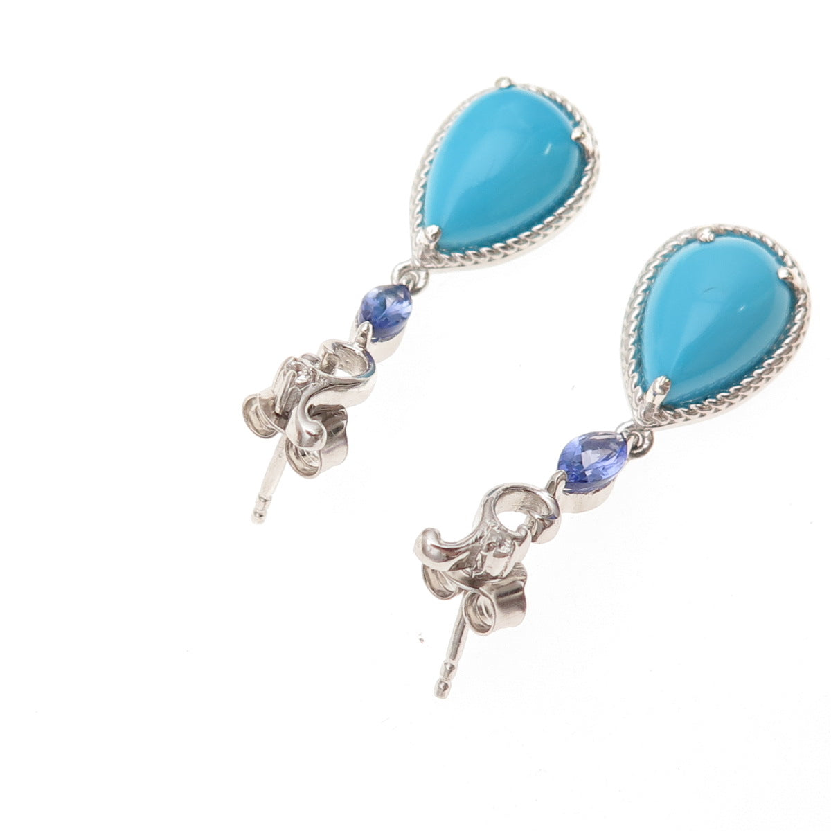Chuck Clemency 925 Sterling Silver Real Turquoise & Tanzanite Dangle Earrings