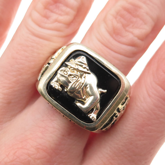 Bradford 925 Sterling Gold Plated Vintage Onyx US Marine Corps Ring Size 11.25