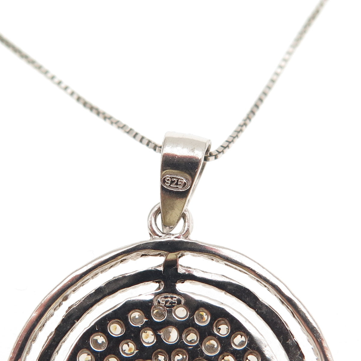925 Sterling Silver Round-Cut C Z Disc Box Chain Necklace 18"