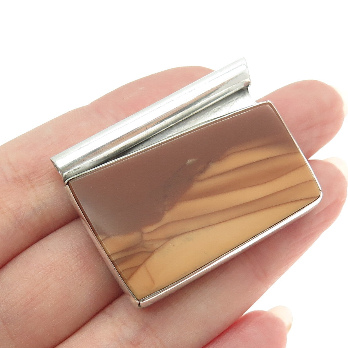925 Sterling Silver Vintage Real Picture Jasper Modernist Slide Pendant