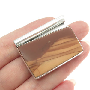 925 Sterling Silver Vintage Real Picture Jasper Modernist Slide Pendant