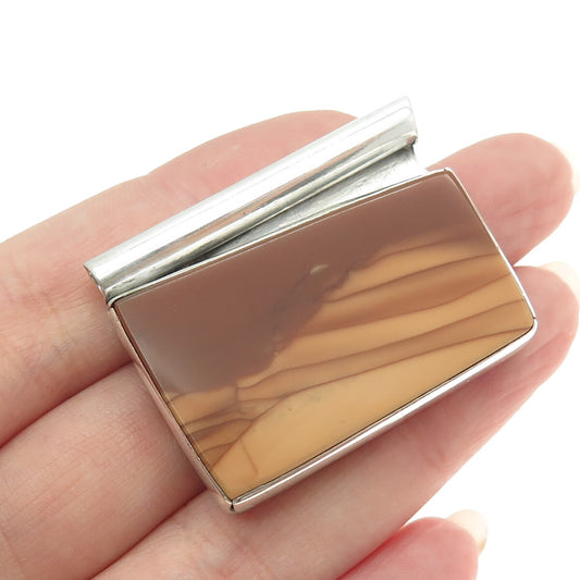925 Sterling Silver Vintage Real Picture Jasper Modernist Slide Pendant