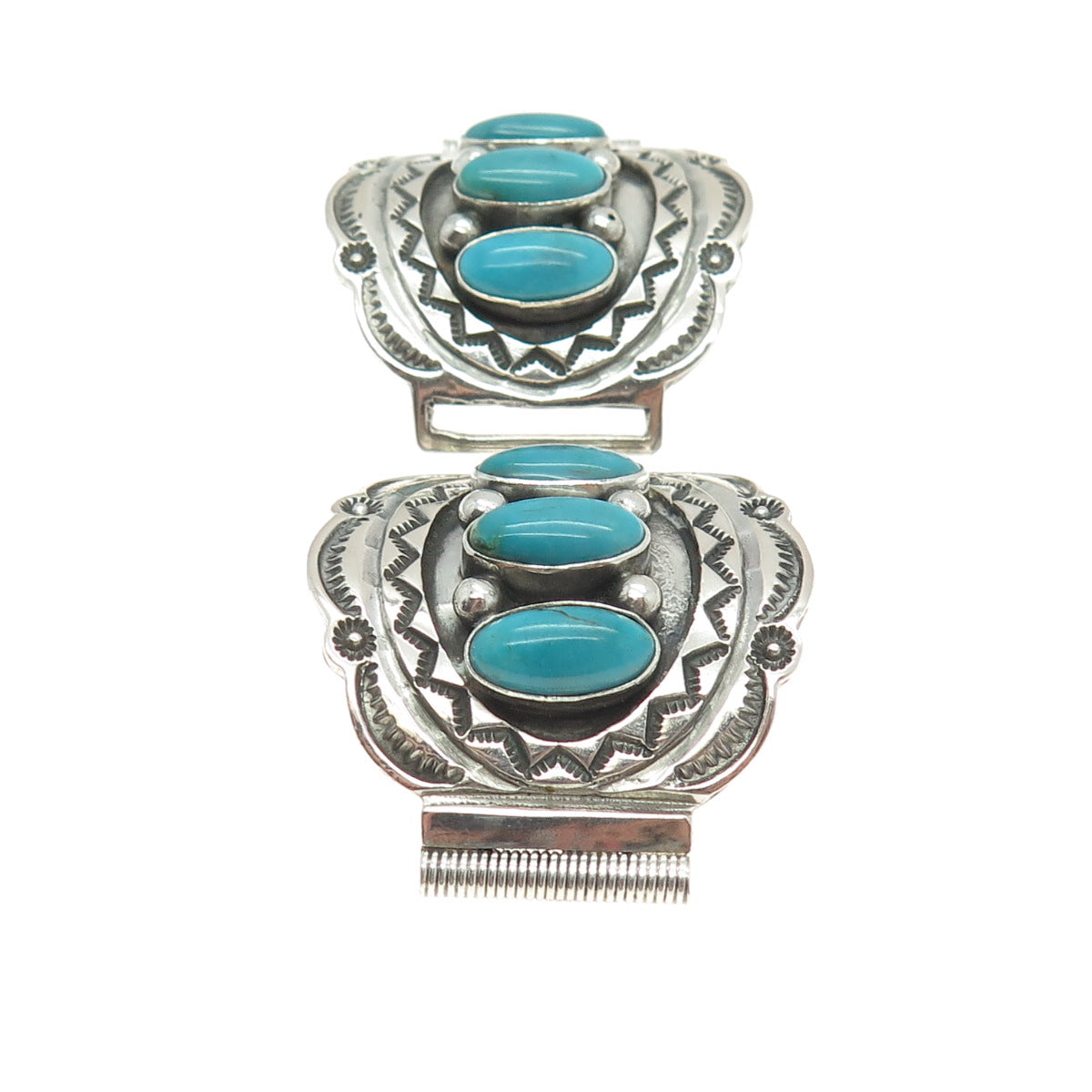 RONALD TOM NAVAJO Old Pawn Sterling Silver Bisbee Turquoise Watch Band Bracelet