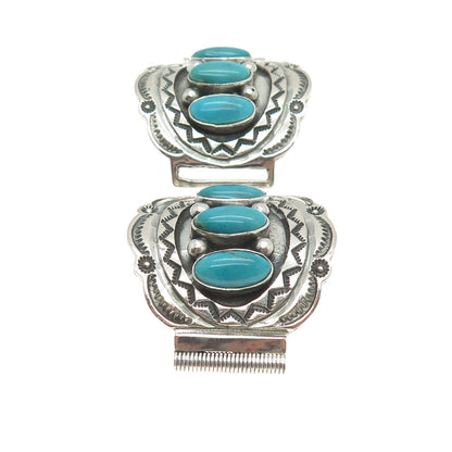 RONALD TOM NAVAJO Old Pawn Sterling Silver Bisbee Turquoise Watch Band Bracelet