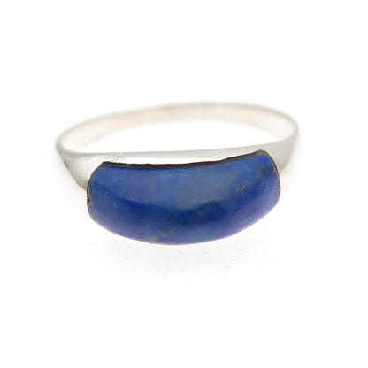 925 Sterling Silver Vintage Real Lapis Modernist Ring Size 8.5