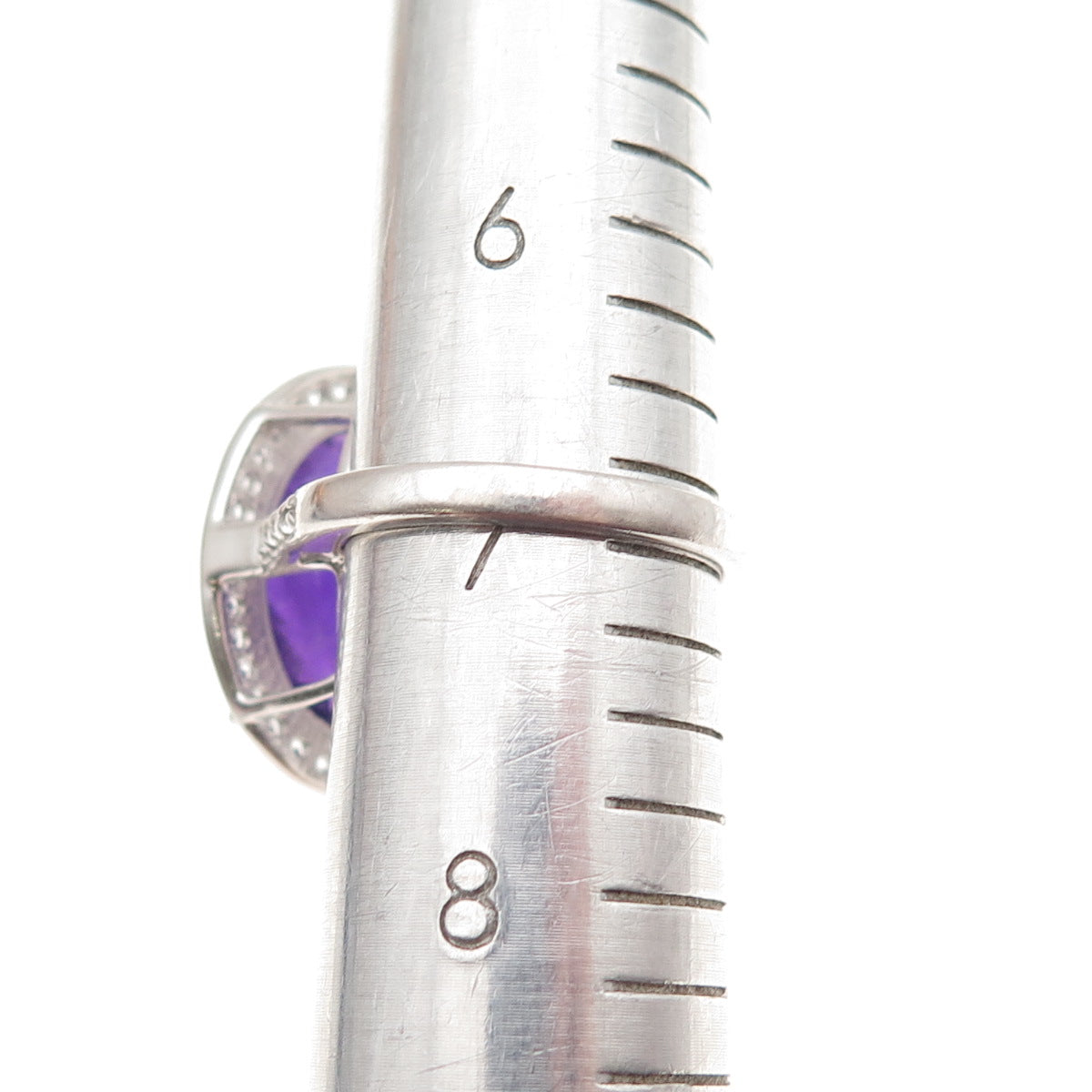 SAM 925 Sterling Silver Real Amethyst & White Topaz Ring Size 7
