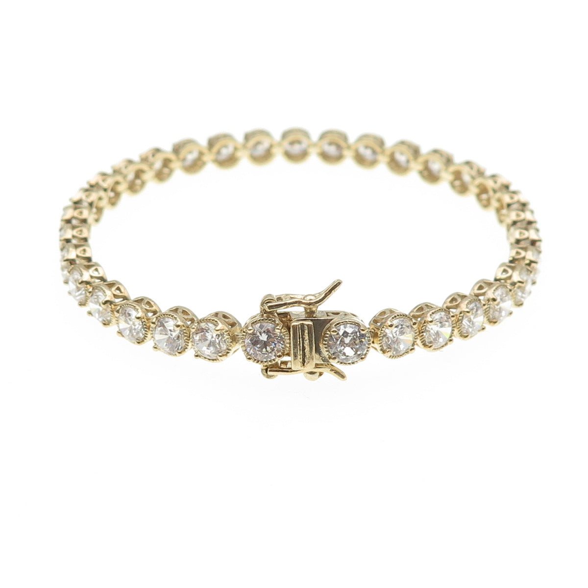 925 Sterling Silver Gold Plated Round-Cut C Z Tennis Link Bracelet 6.75"