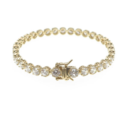 925 Sterling Silver Gold Plated Round-Cut C Z Tennis Link Bracelet 6.75"