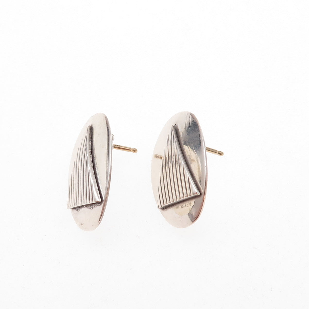 Leonore Doskow 925 Sterling Silver 14K Gold Posts Vintage Modernist Earrings
