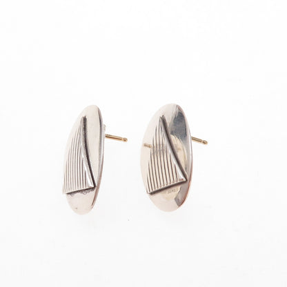 Leonore Doskow 925 Sterling Silver 14K Gold Posts Vintage Modernist Earrings