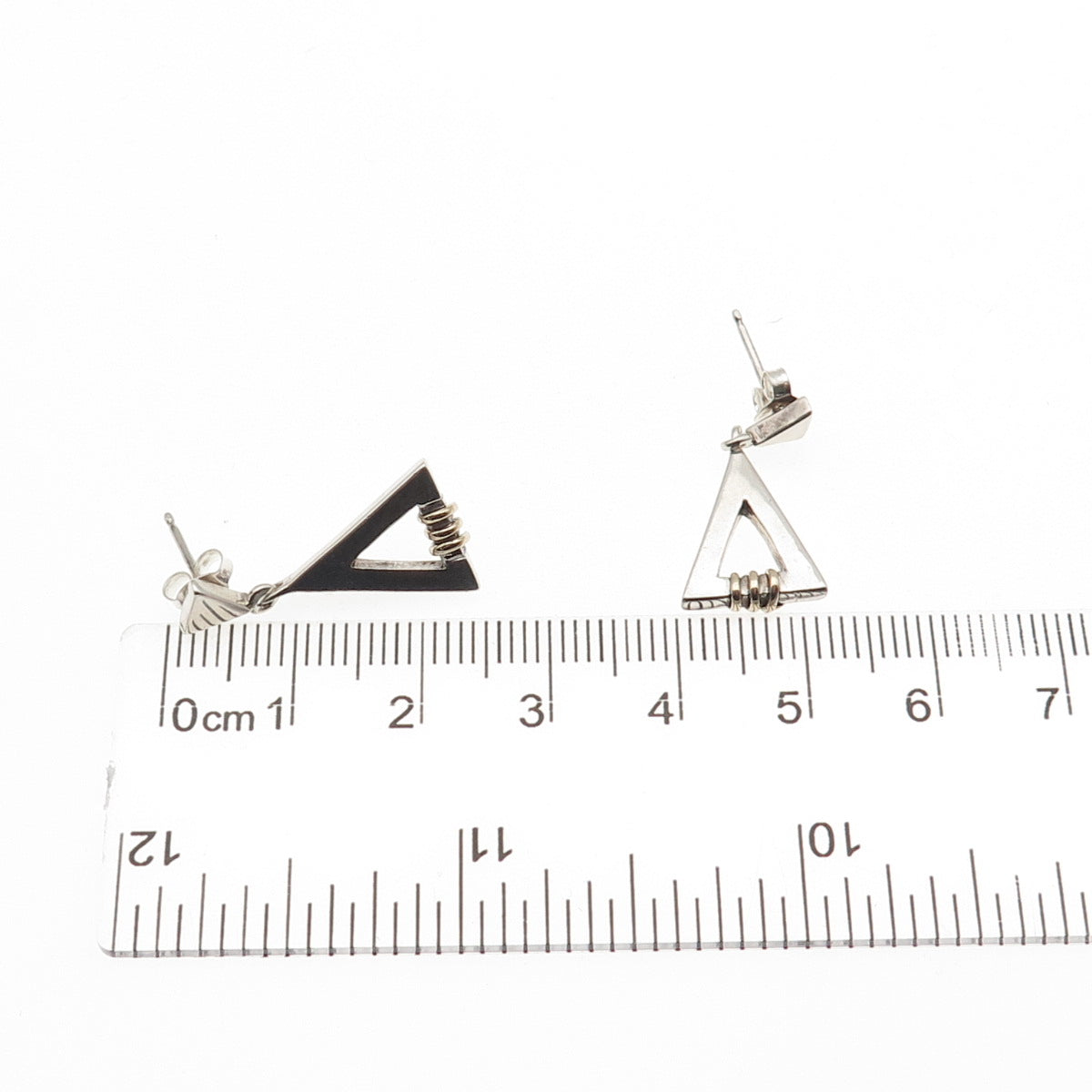 925 Sterling Silver Gold Filled Vintage Modernist Triangle Dangle Earrings