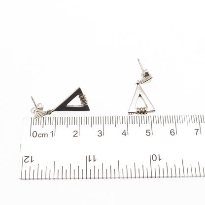 925 Sterling Silver Gold Filled Vintage Modernist Triangle Dangle Earrings