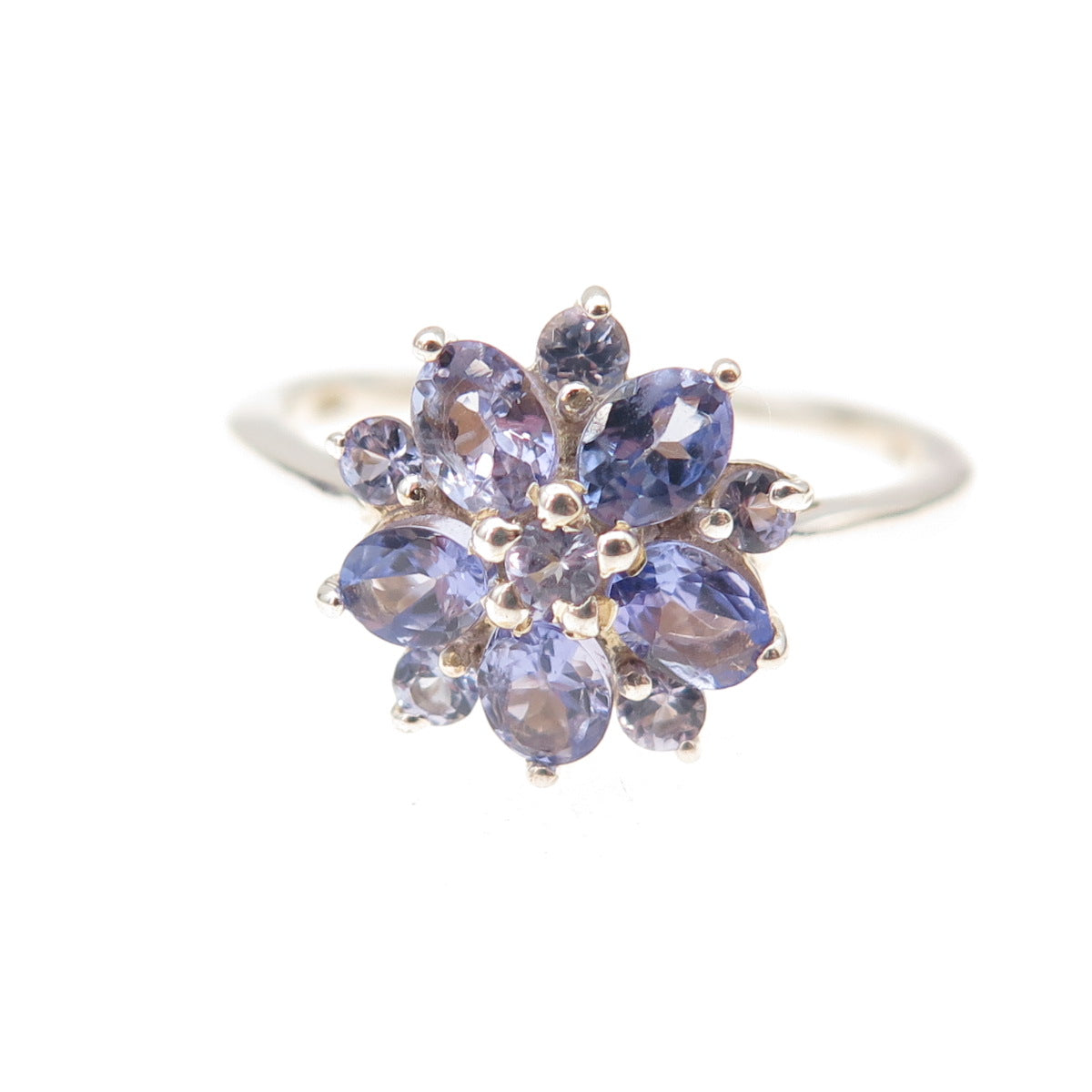 Chuck Clemency 925 Sterling Silver Real Tanzanite Floral Ring Size 7.25