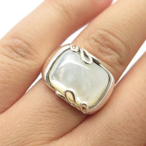 925 Sterling Silver Vintage Real Mother-of-Pearl Dome Ring Size 7