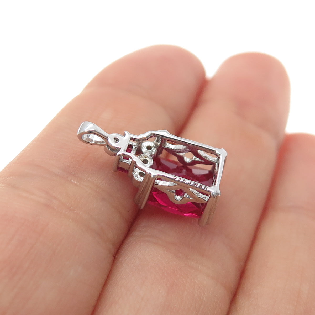 JANE SEYMOUR 925 Sterling Silver Lab-Created Ruby Real White Topaz Mini Pendant