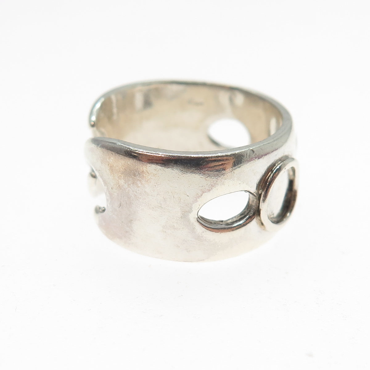 925 Sterling Silver Vintage Modernist Oxidized Adjustable Ring Size 7.25