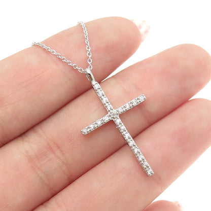 925 Sterling Silver Round-Cut C Z Cross Cable Chain Necklace 16-18"