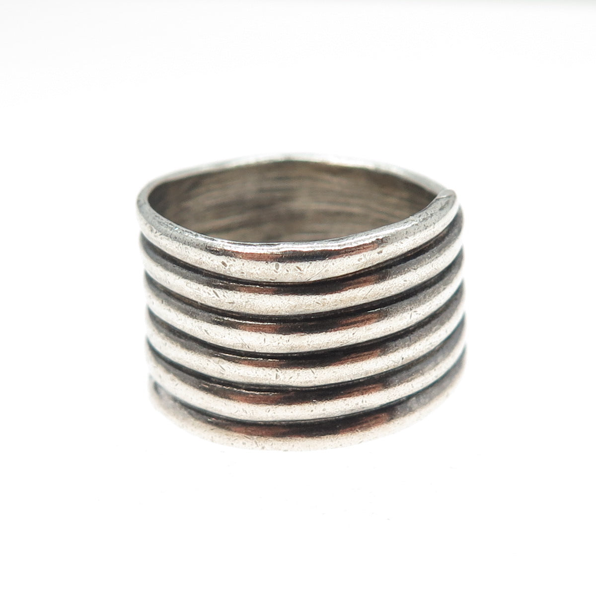 925 Sterling Silver Vintage Modernist Spiral Oxidized Ring Size 7.25