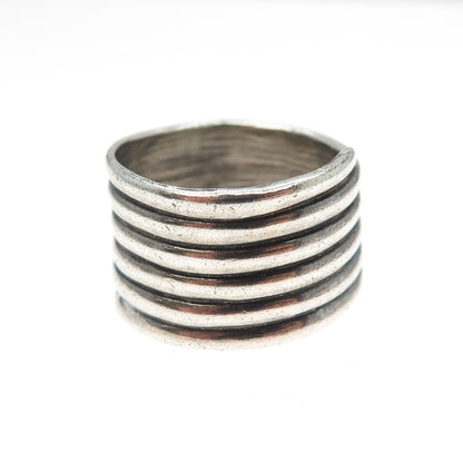 925 Sterling Silver Vintage Modernist Spiral Oxidized Ring Size 7.25