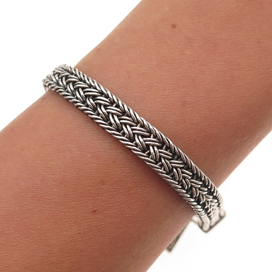 Lois Hill 925 Sterling Silver Vintage Woven Link Oxidized Bracelet 6.5"