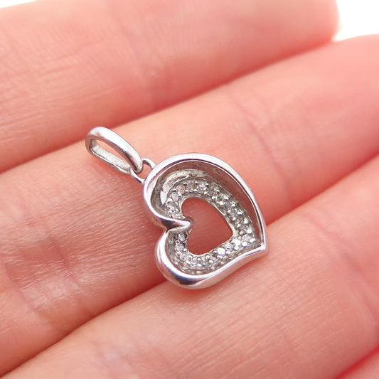 925 Sterling Silver Real Round-Cut Diamond Heart Minimalist Charm Pendant