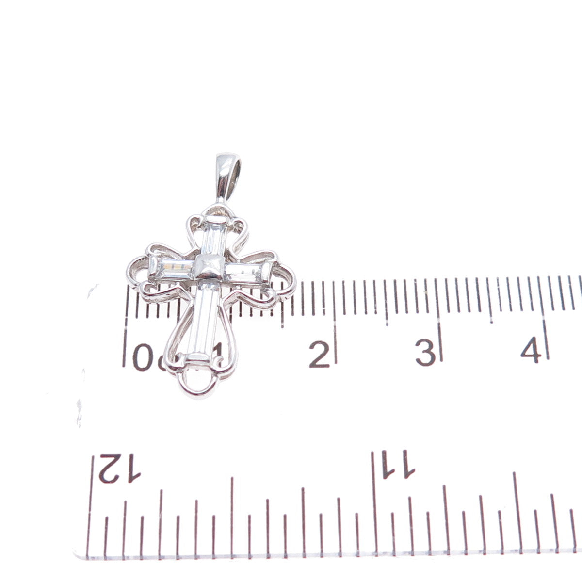 925 Sterling Silver Baguette-Cut C Z Cross Minimalist Charm Pendant