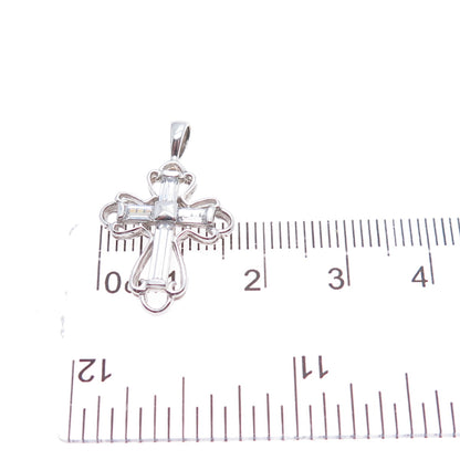 925 Sterling Silver Baguette-Cut C Z Cross Minimalist Charm Pendant