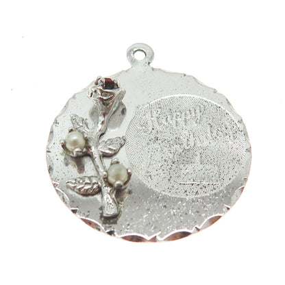 TOWN & COUNTRY Sterling Silver Vintage Pearl & Rhinestone Happy Birthday Pendant