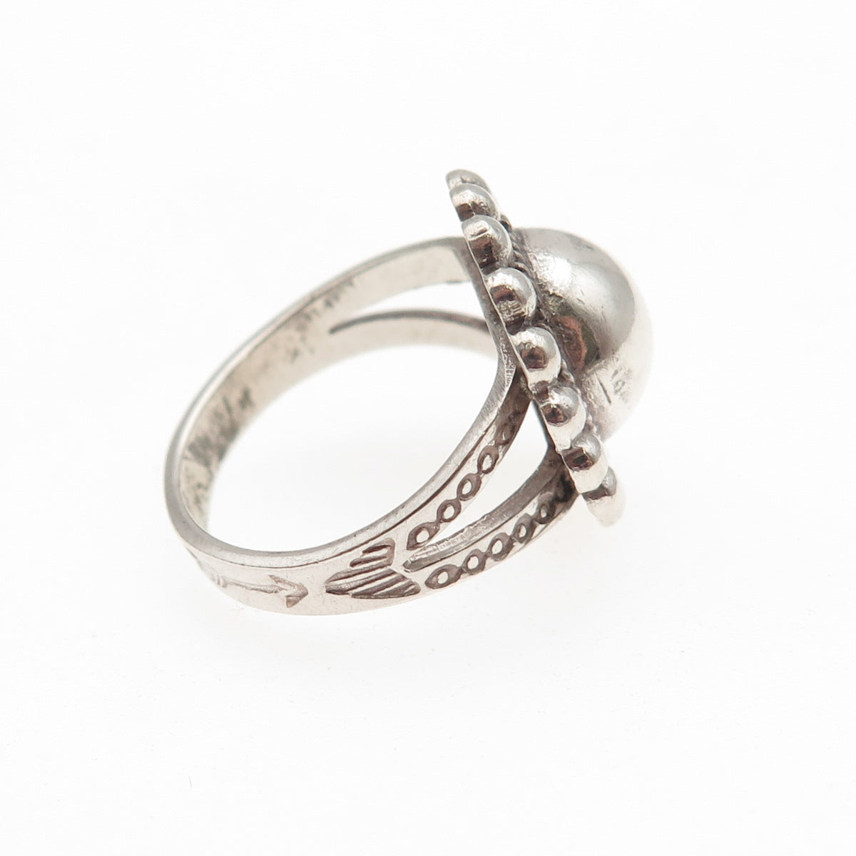 Old Pawn 925 Sterling Silver Vintage Southwestern Sun Beaded Tribal Ring Size 4