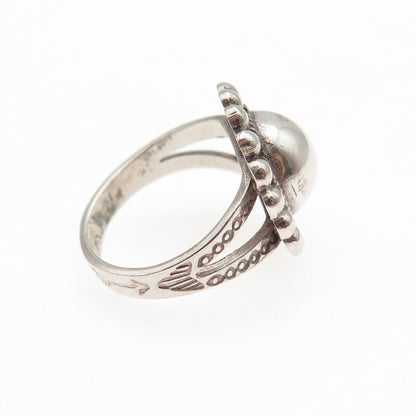 Old Pawn 925 Sterling Silver Vintage Southwestern Sun Beaded Tribal Ring Size 4