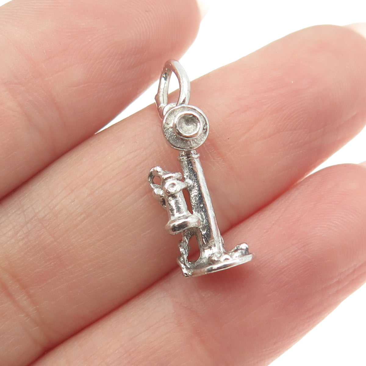 925 Sterling Silver Vintage Candlestick Retro Telephone Minimalist Charm Pendant