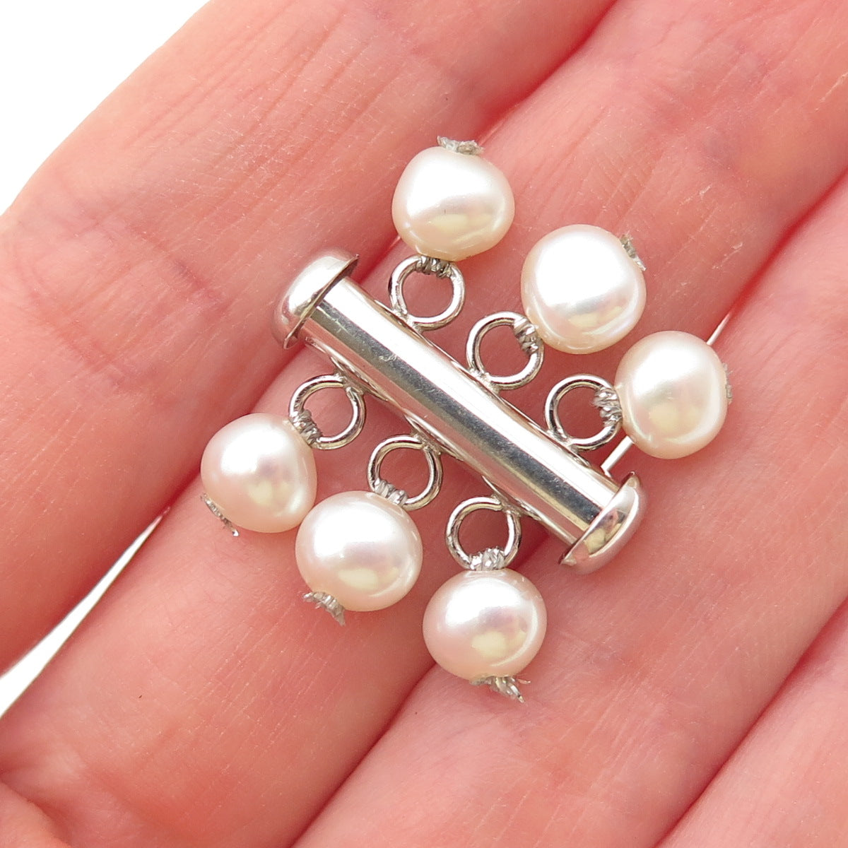 925 Sterling Silver Vintage Real Pearl Bracelet / Necklace Slide Box Lock Clasp