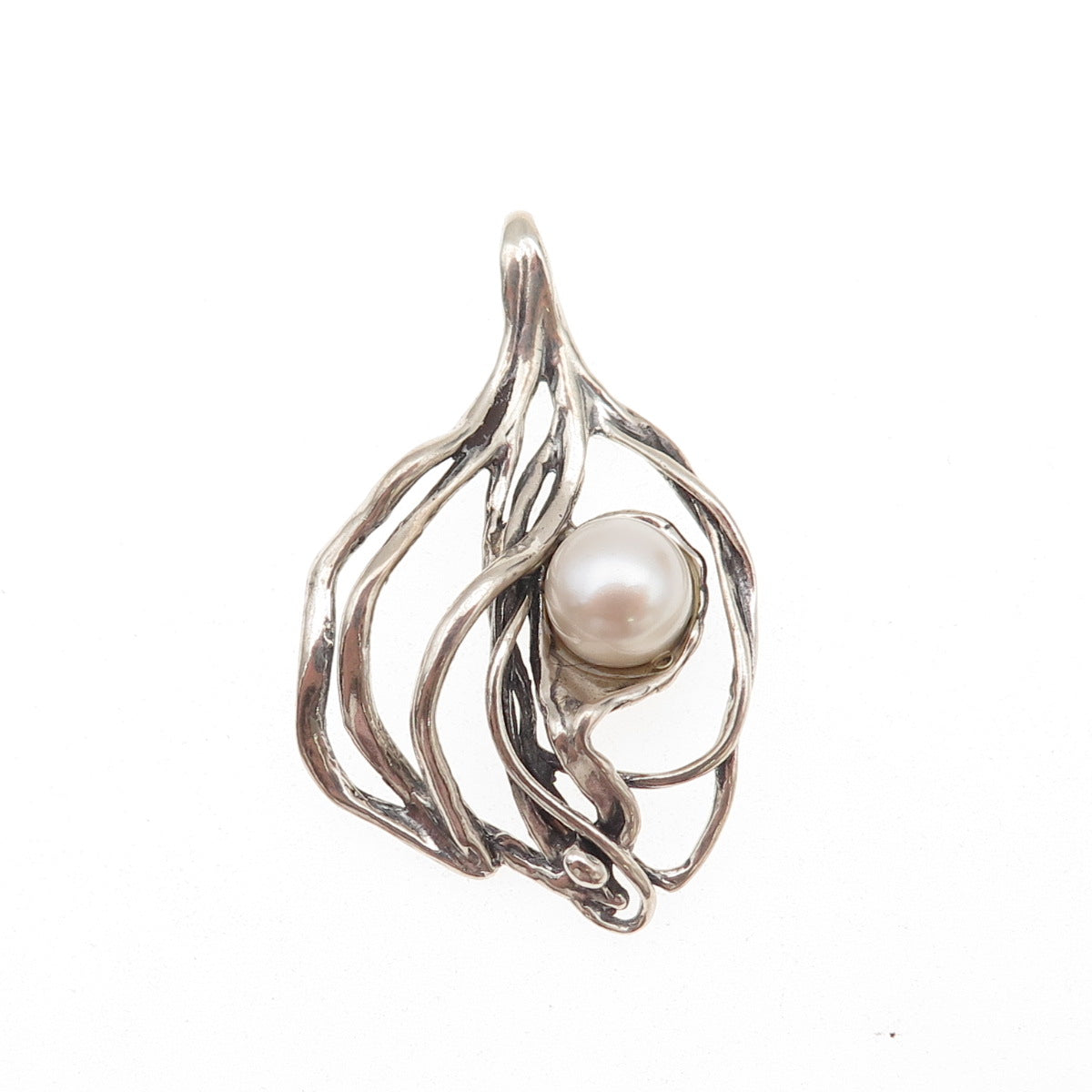 Zuman 925 Sterling Silver Vintage Israel Real Pearl Modernist Charm Pendant