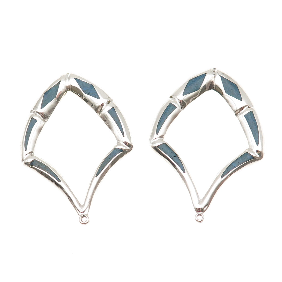 925 Sterling Silver Vintage Mexico Real Turquoise Modernist Jacket Earrings