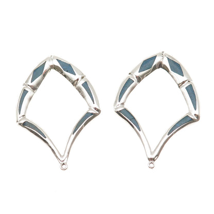 925 Sterling Silver Vintage Mexico Real Turquoise Modernist Jacket Earrings