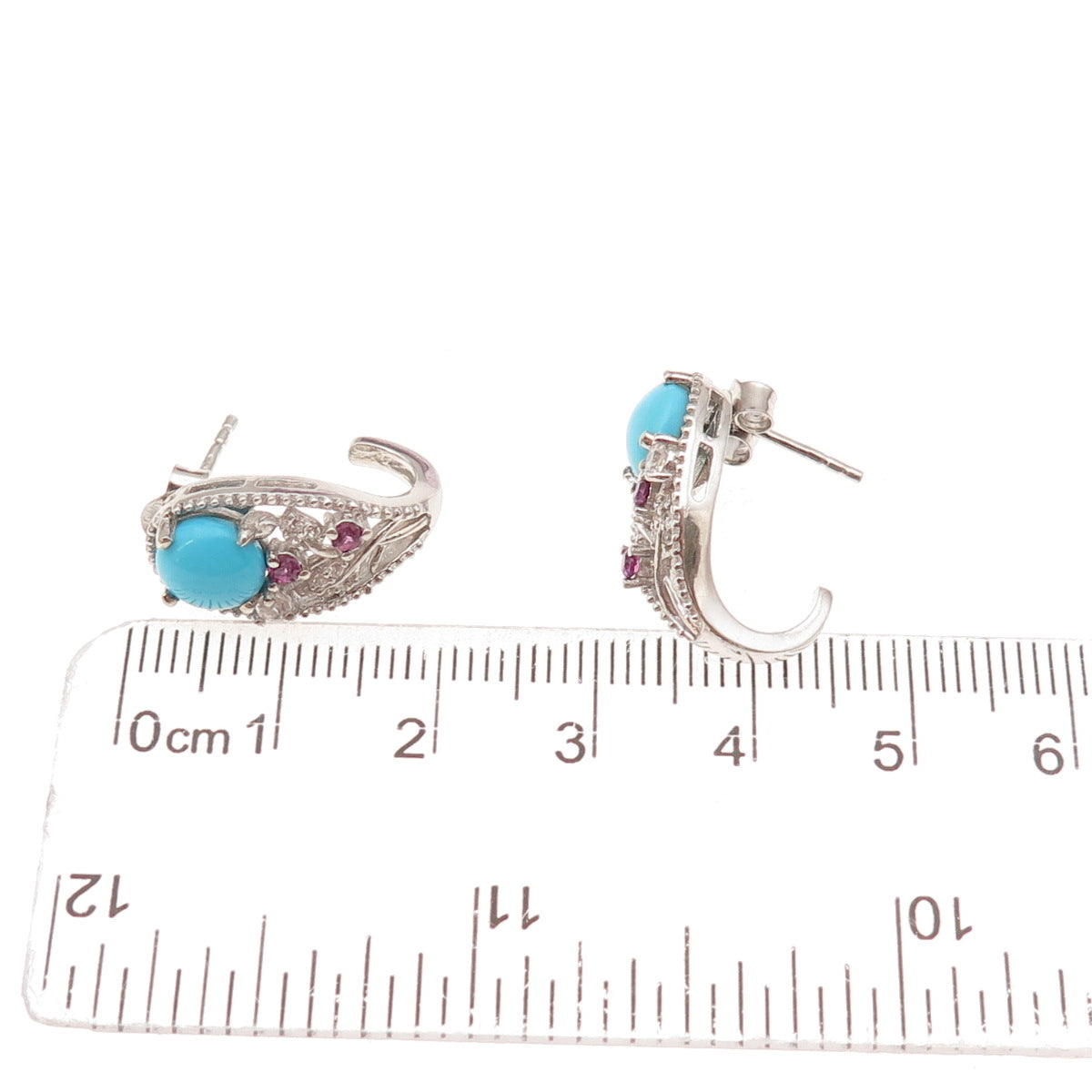 Chuck Clemency 925 Sterling Silver Real Turquoise Amethyst Topaz Floral Earrings