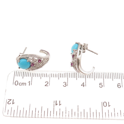 Chuck Clemency 925 Sterling Silver Real Turquoise Amethyst Topaz Floral Earrings