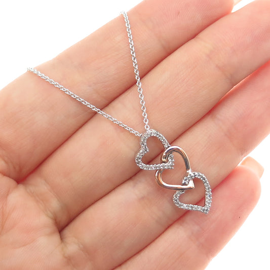 KARIZIA KA 1772 Sterling Silver 10K Gold Real Diamond Heart Chain Necklace 18"