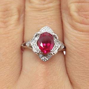 925 Sterling Silver Lab-Created Ruby & C Z Ring Size 7